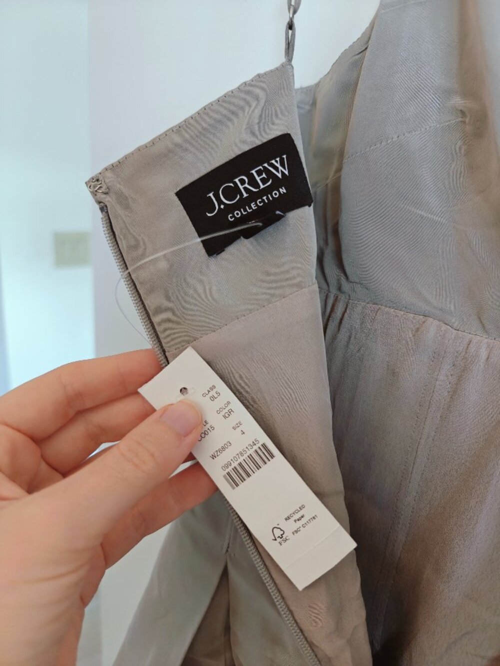 NWT J. Crew Collection Pleated Evening Dress in Taffeta Grey - Picture 9 of 11